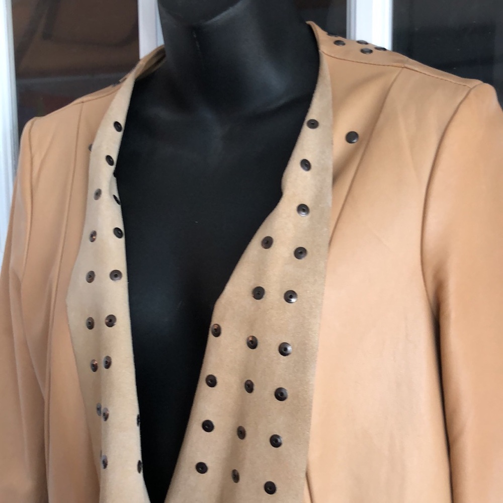 Cache Studded Tan Leather Open-Front Jacket - Picture 6 of 12